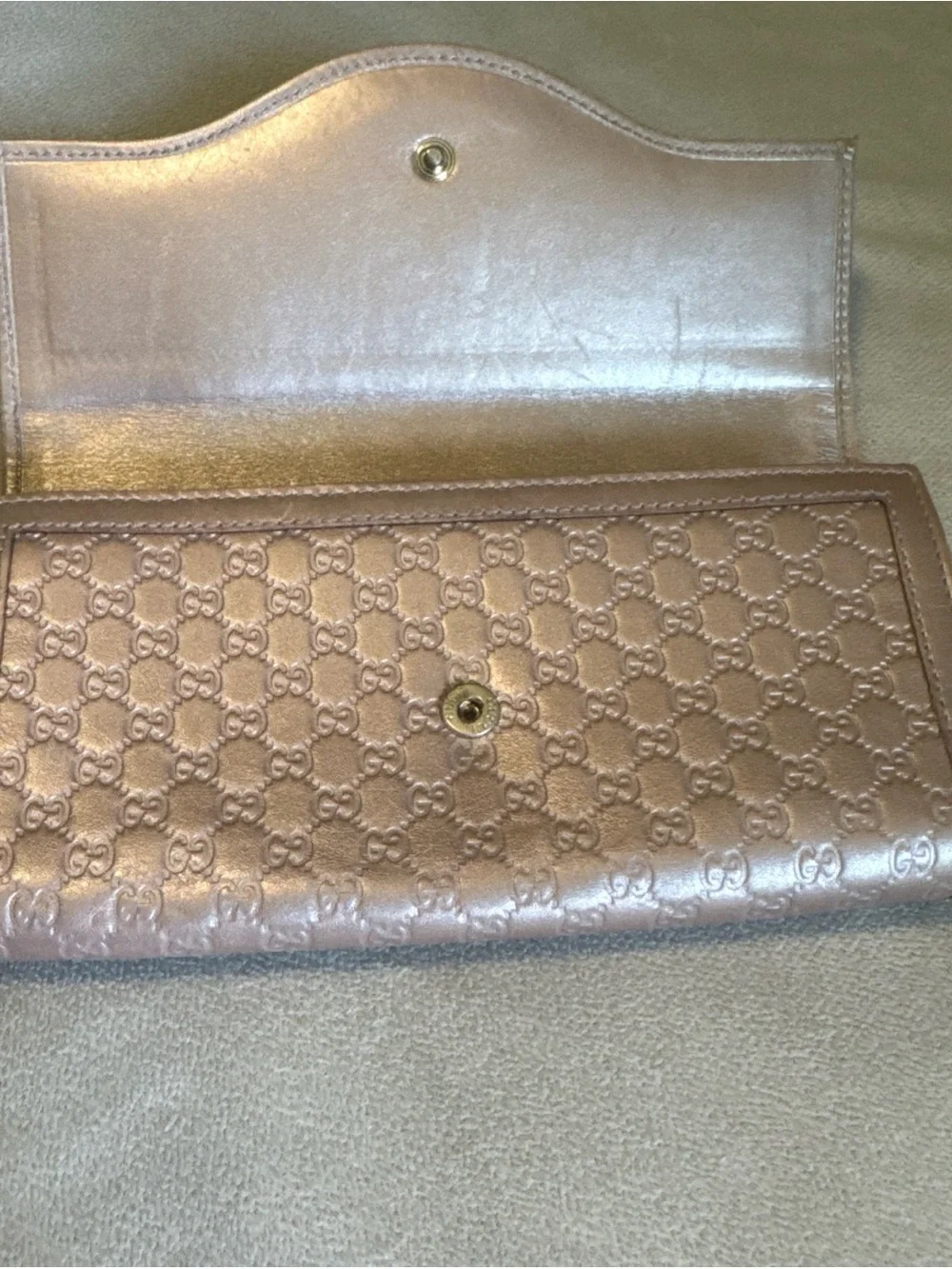 Gucci Guccissima Metallic Pink GG Continental Wallet Gold Logo Leather - Picture 6 of 16